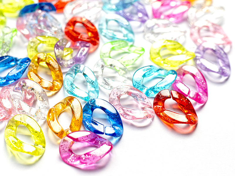 achat 50 grands maillons en plastique 30 x 21 mm - à connecter pour création de chaîne - multicolore pailleté