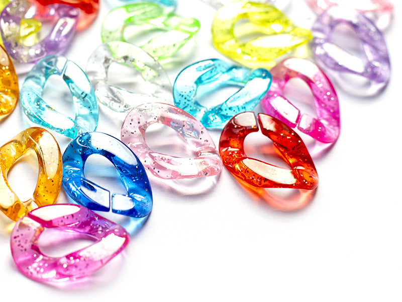 achat 50 grands maillons en plastique 30 x 21 mm - à connecter pour création de chaîne - multicolore pailleté
