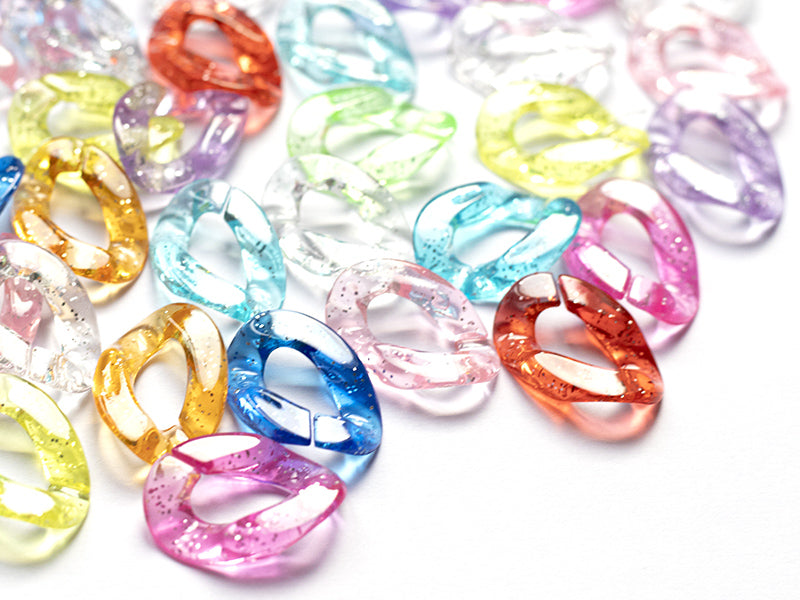 achat 50 grands maillons en plastique 30 x 21 mm - à connecter pour création de chaîne - multicolore pailleté