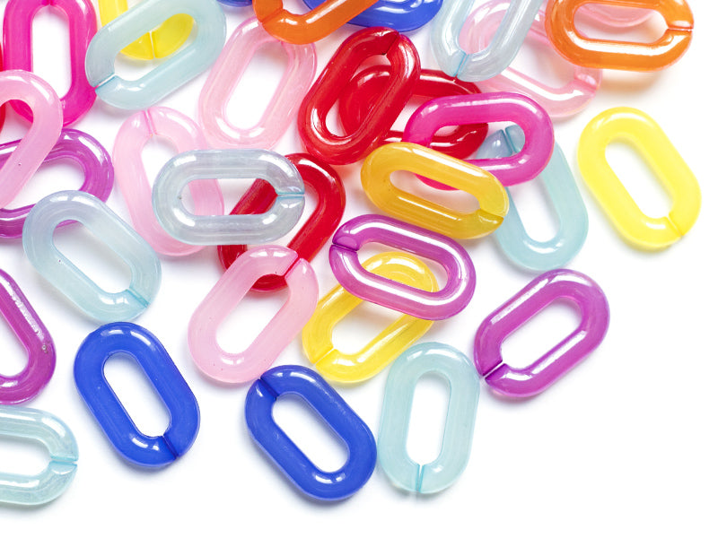 Achat 50 grands maillons en plastique 31 x 19 mm - à connecter pour création de chaîne - mix multicolore transclucide