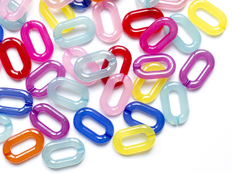 achat 50 grands maillons en plastique 31 x 19 mm - à connecter pour création de chaîne - mix multicolore transclucide