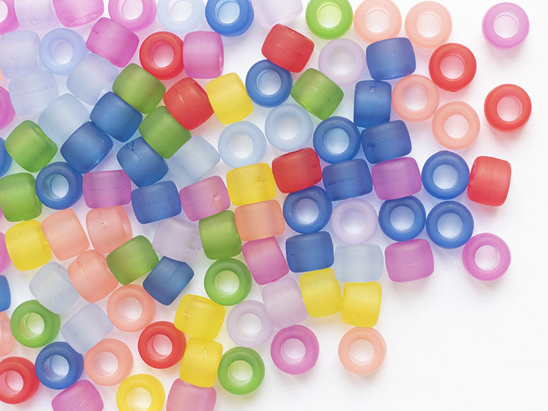 achat 100 perles en plastique basiques pour enfants - pony beads - effet givré transclucide