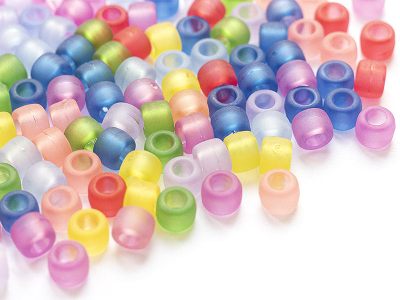 Achat 100 perles en plastique basiques pour enfants - pony beads - effet givré transclucide