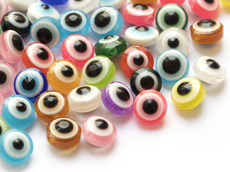 achat 50 perles en plastiques - œil porte bonheur - multicolore - 8mm
