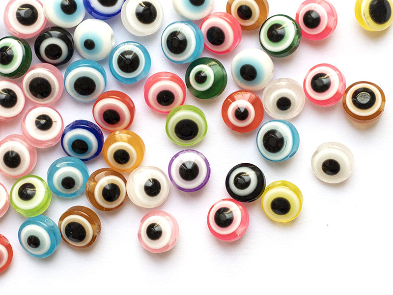 Achat 50 perles en plastiques - œil porte bonheur - multicolore - 8mm