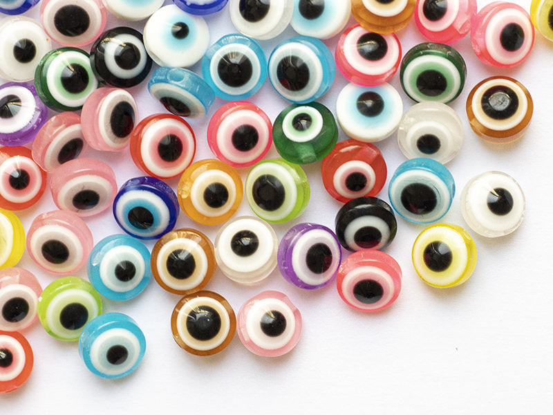 achat 50 perles en plastiques - œil porte bonheur - multicolore - 8mm