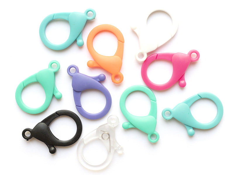 achat 10 fermoirs mousqueton en plastique - 35 x 24 mm - mix multicolore