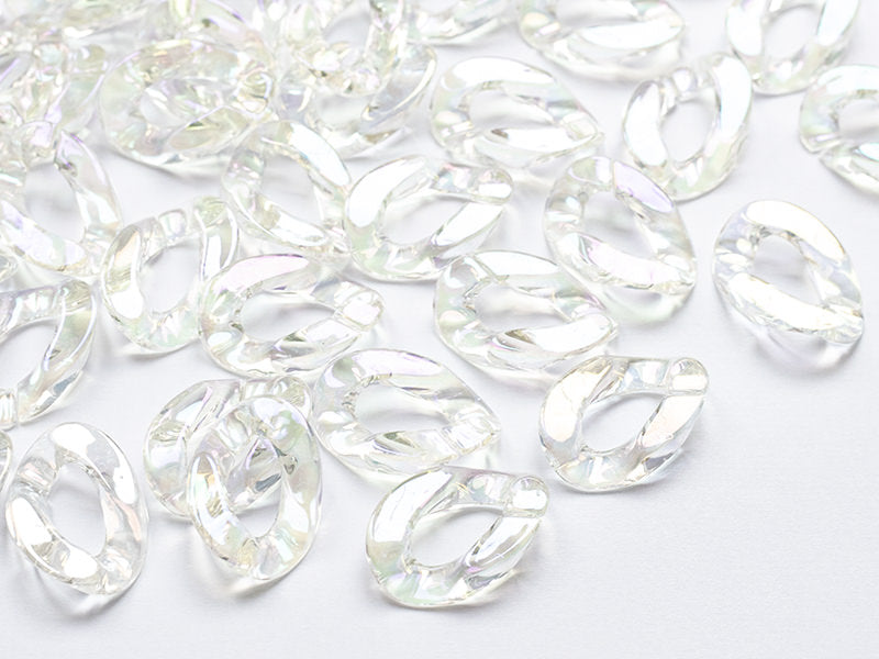 achat 50 grands maillons en plastique 30 x 21 mm - à connecter pour création de chaîne - blanc nacré et irisé