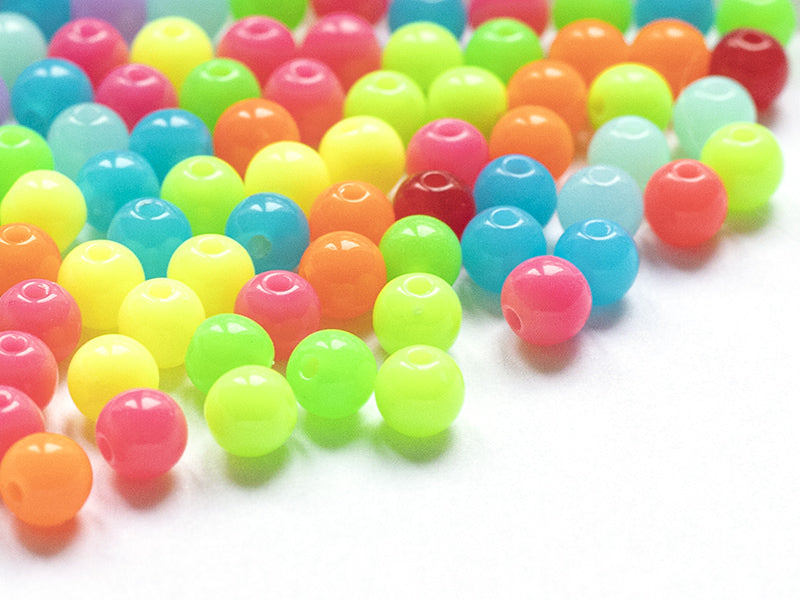 achat 100 perles en plastique rondes 6 mm - couleurs fluo