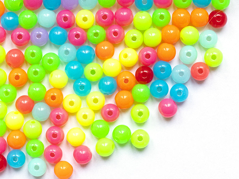Achat 100 perles en plastique rondes 6 mm - couleurs fluo