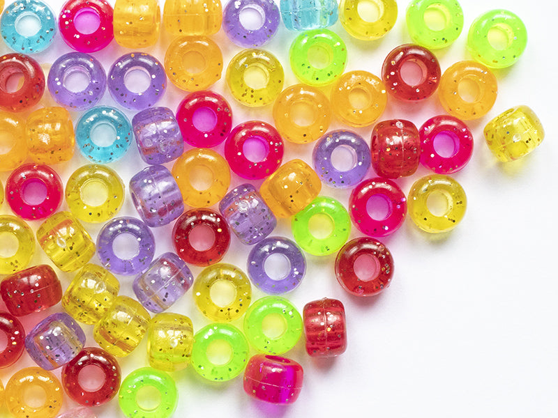 achat 100 perles en plastique basiques pour enfants - pony beads - multicolores à paillettes