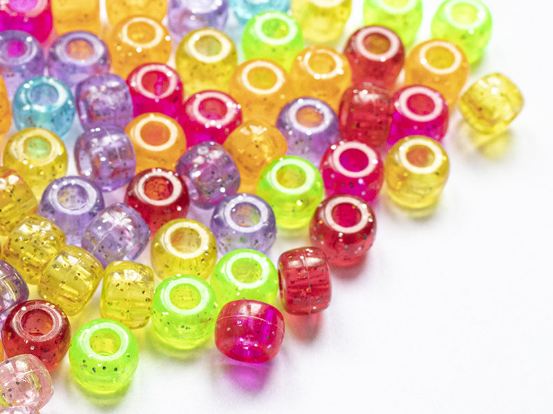 achat 100 perles en plastique basiques pour enfants - pony beads - multicolores à paillettes