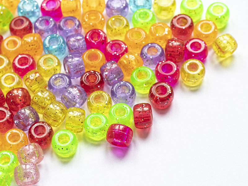achat 100 perles en plastique basiques pour enfants - pony beads - multicolores à paillettes