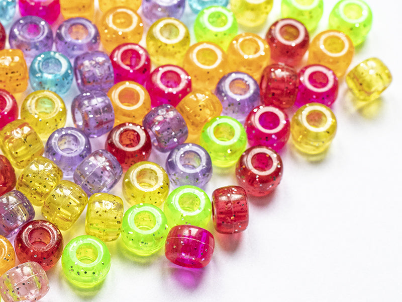achat 100 perles en plastique basiques pour enfants - pony beads - multicolores à paillettes