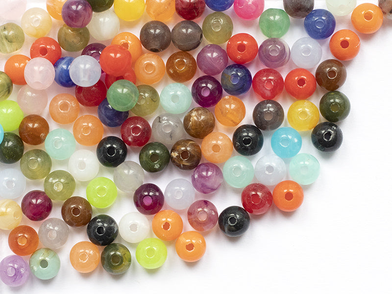 achat 100 perles en plastique rondes 6 mm - imitation perles naturelles
