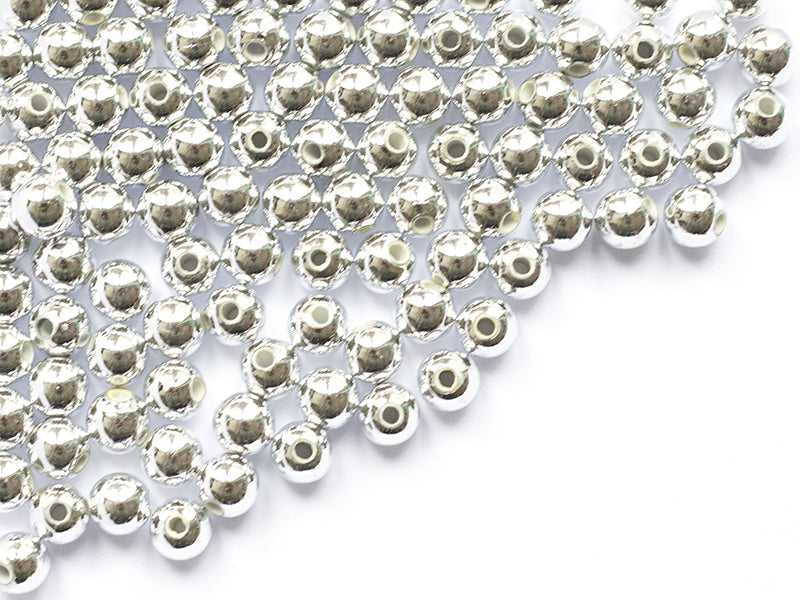 Achat 100 perles en plastique rondes - 6 mm - argenté