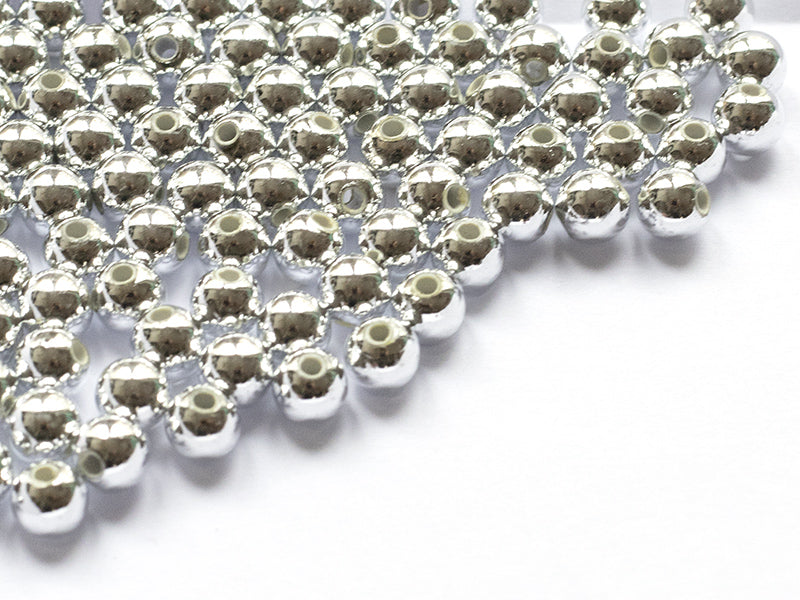 achat 100 perles en plastique rondes - 6 mm - argenté