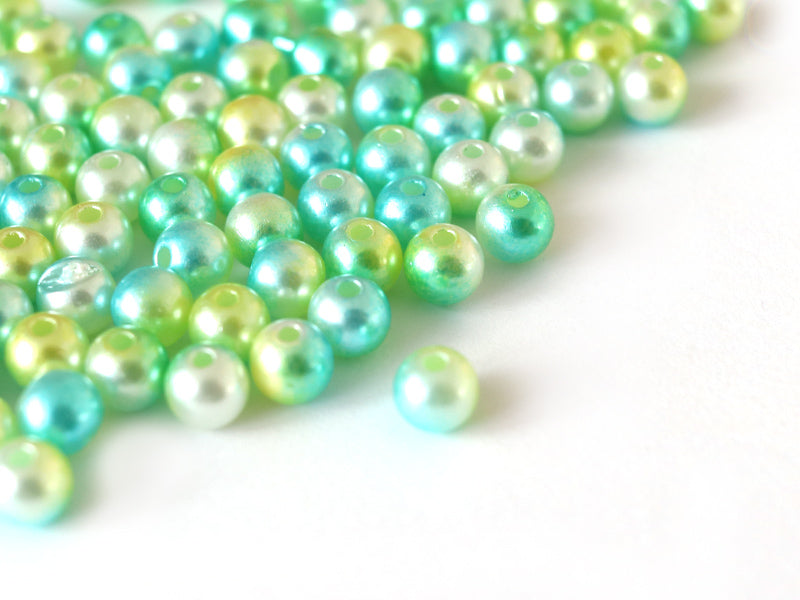 achat 100 perles en plastique rondes imitation perles de culture - 6 mm - dégradé vert d'eau