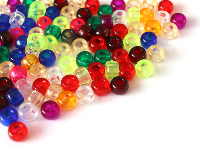 achat 100 perles en plastique basiques pour enfants - pony beads - transparentes multicolores