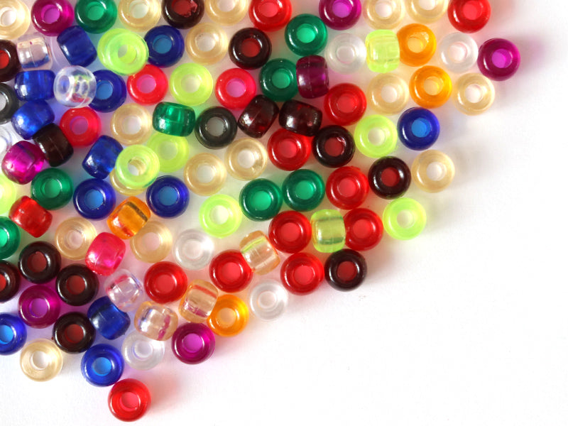 achat 100 perles en plastique basiques pour enfants - pony beads - transparentes multicolores