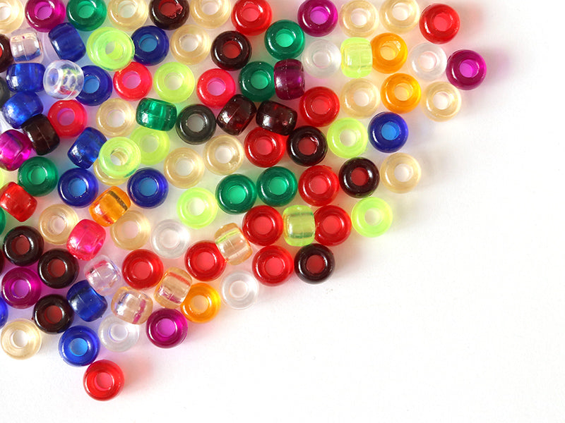 achat 100 perles en plastique basiques pour enfants - pony beads - transparentes multicolores
