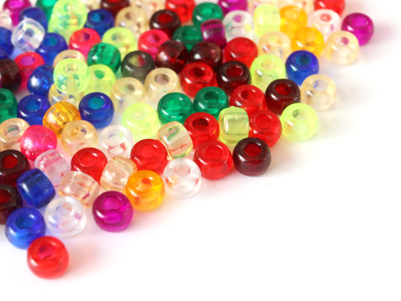Achat 100 perles en plastique basiques pour enfants - pony beads - transparentes multicolores