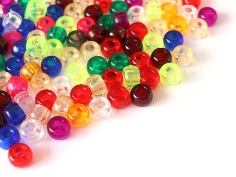 achat 100 perles en plastique basiques pour enfants - pony beads - transparentes multicolores