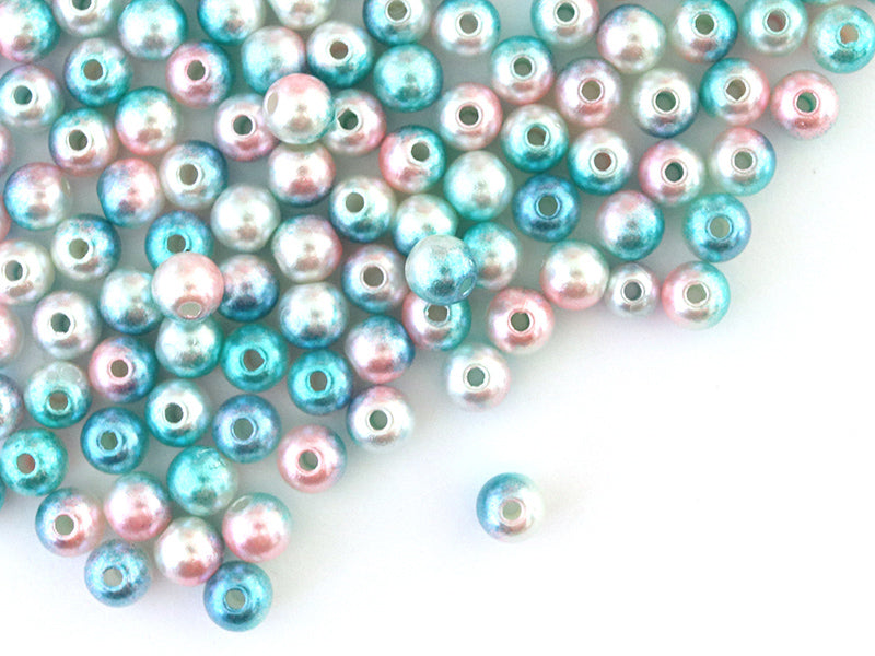 Achat 100 perles en plastique rondes imitation perles de culture - 6 mm - dégradé bleu et rose