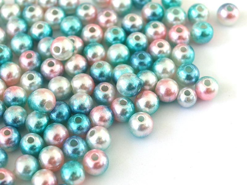 achat 100 perles en plastique rondes imitation perles de culture - 6 mm - dégradé bleu et rose