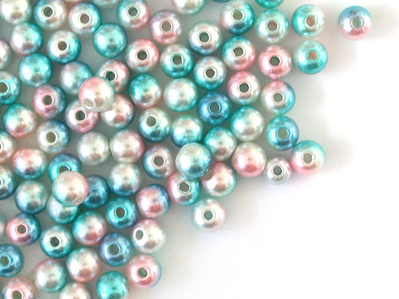achat 100 perles en plastique rondes imitation perles de culture - 6 mm - dégradé bleu et rose