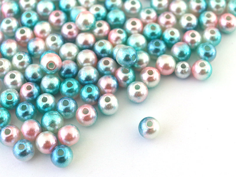 achat 100 perles en plastique rondes imitation perles de culture - 6 mm - dégradé bleu et rose