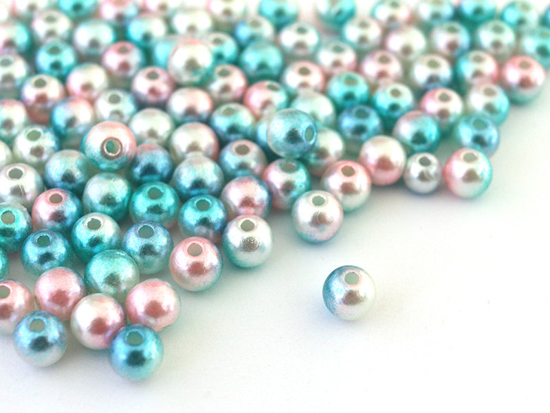 achat 100 perles en plastique rondes imitation perles de culture - 6 mm - dégradé bleu et rose