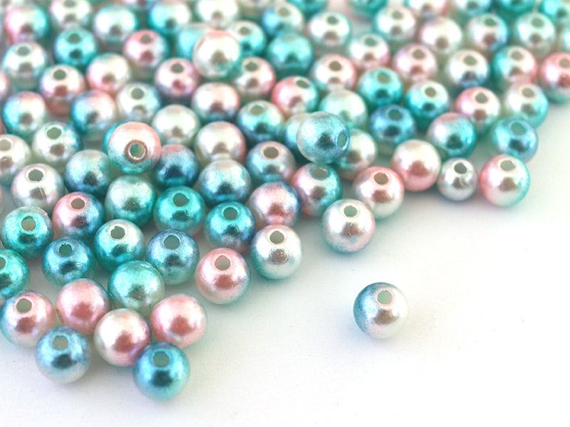 achat 100 perles en plastique rondes imitation perles de culture - 6 mm - dégradé bleu et rose