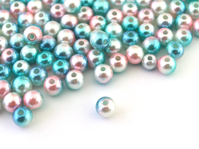 achat 100 perles en plastique rondes imitation perles de culture - 6 mm - dégradé bleu et rose