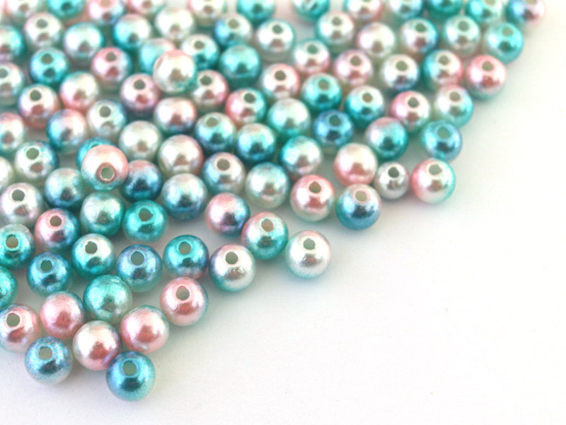 achat 100 perles en plastique rondes imitation perles de culture - 6 mm - dégradé bleu et rose