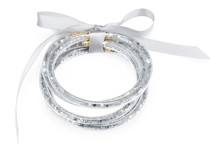 achat Bracelet jonc bouddhiste fantaisie - argenté - paillettes étoiles