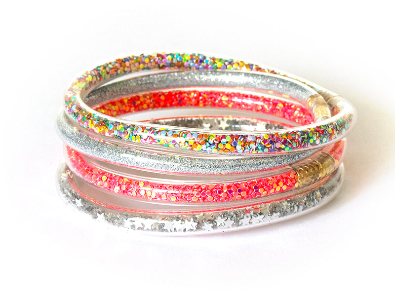 achat Bracelet jonc bouddhiste fantaisie - argenté - paillettes étoiles