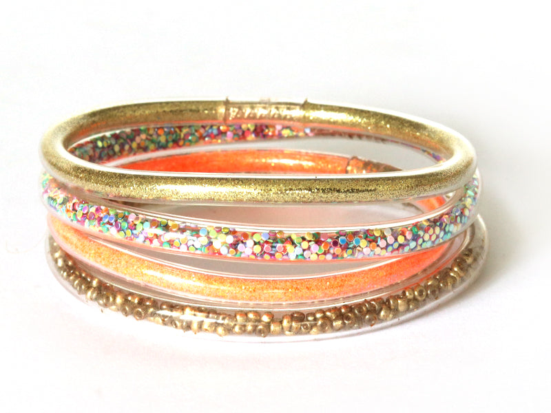 achat Bracelet jonc bouddhiste fantaisie - orange fluo - paillettes fines