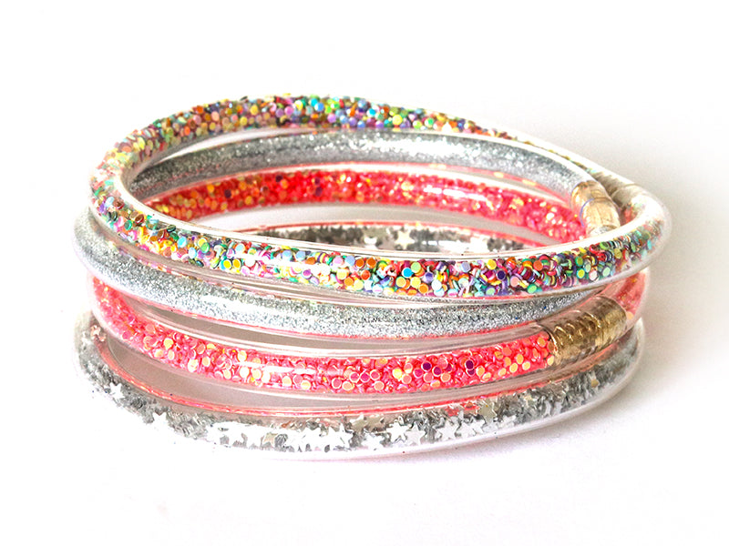achat Bracelet jonc bouddhiste fantaisie - rose fluo corail - grosses paillette