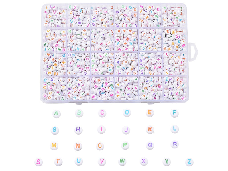 Achat Boite de 1750 perles lettres alphabet rondes - colorées et blanches