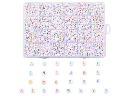 Achat Boite de 1750 perles lettres alphabet rondes - colorées et blanches