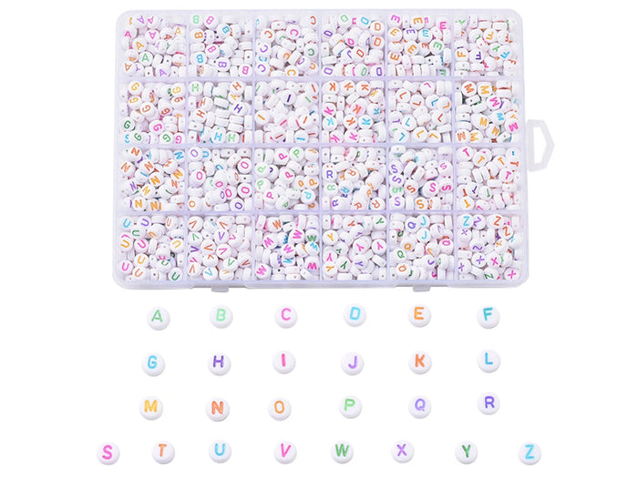 Achat Boite de 1750 perles lettres alphabet rondes - colorées et blanches