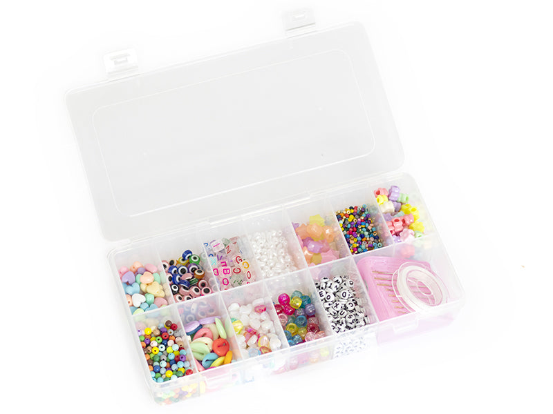 Achat Boite valisette d'assortiment de 12 types de perles en plastique, fil et aiguilles