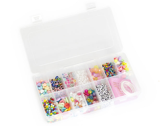 Achat Boite valisette d'assortiment de 12 types de perles en plastique, fil et aiguilles
