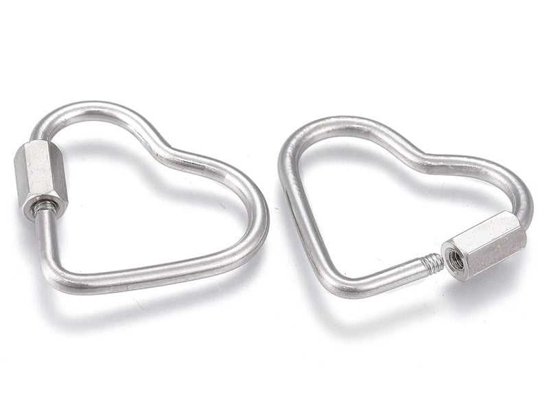 Achat Fermoir mousqueton à visser - coeur - 21,5 x 24 mm - acier inoxydable argenté