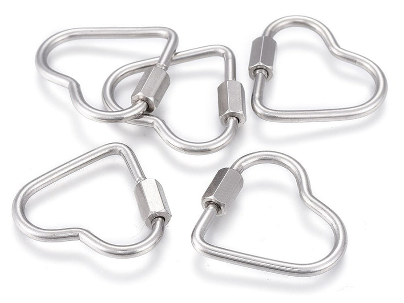 achat Fermoir mousqueton à visser - coeur - 21,5 x 24 mm - acier inoxydable argenté