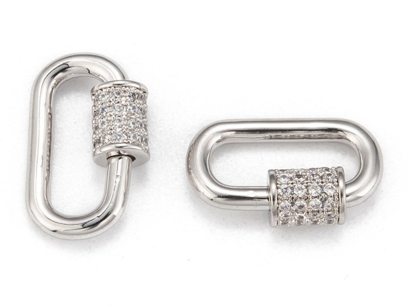 Achat Fermoir mousqueton à visser - 17x 10 mm - flash platine et incrusté de cubic zirconia