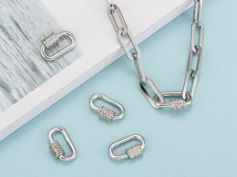 achat Fermoir mousqueton à visser - 17x 10 mm - flash platine et incrusté de cubic zirconia