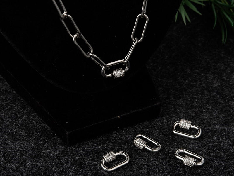 achat Fermoir mousqueton à visser - 17x 10 mm - flash platine et incrusté de cubic zirconia