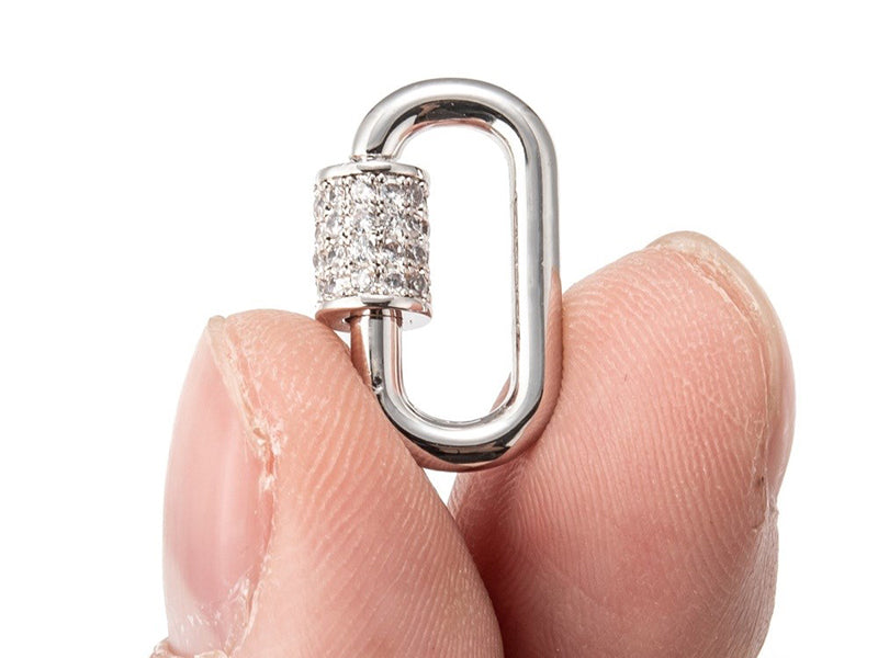 achat Fermoir mousqueton à visser - 17x 10 mm - flash platine et incrusté de cubic zirconia